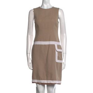 DAVID MEISTER Khaki Taupe Tan Colorblock Pattern Shift Sleeveless Mini Dress